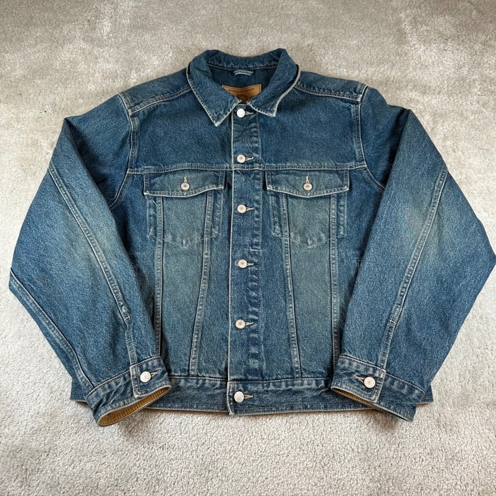 VTG Eddie Bauer Denim Trucker Jacket Mens Large Blue Corduroy Trim Rugged Cotton
